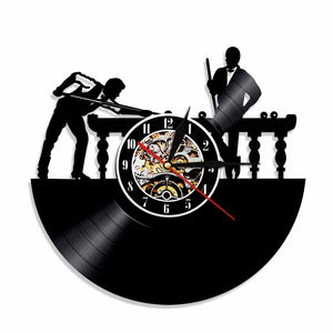 Billiards Vinyl Record Wall Clock Pool Table Handmade Time Clock Billiards Player LED Illumination Decorative Clocks